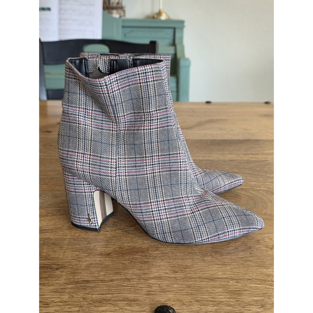 Sam Edelman Women's Hilty 2 Fashion Boot Size 9.5 Plaid Ankle Boots Block Heel